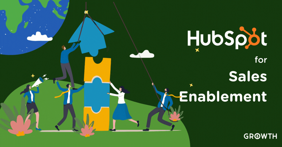 A group of professionals fitting large puzzle pieces on top of each other to form an arrow with a few of them adding the arrow piece to the top while in space to depict the concept of sales enablement. 