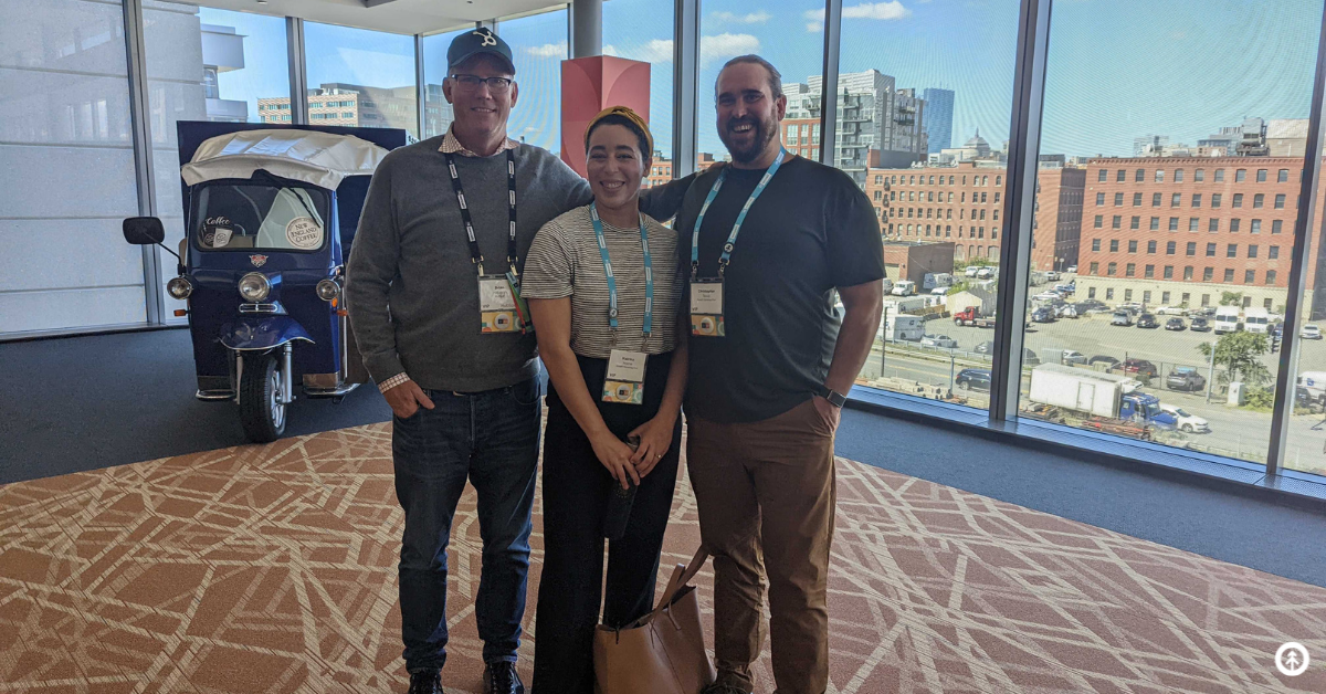 Katrina Horne and Chris Nault with HubSpot Founder Brian Halligan at HubSpot INBOUND 2022 in Boston. 