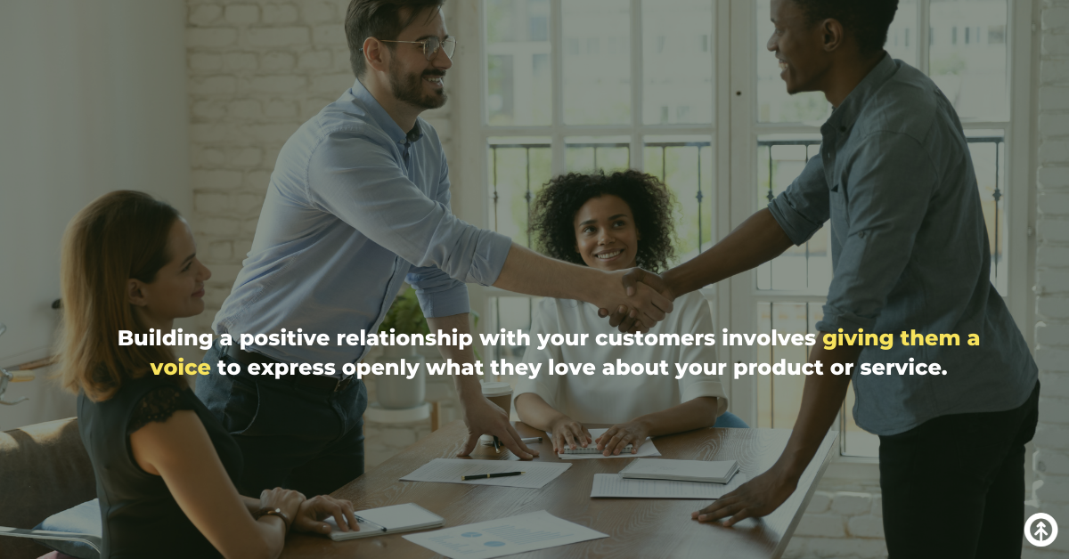 A team smiling and shaking hands with a new partner and a quote from Growth Marketing Firm about client relationship building. 