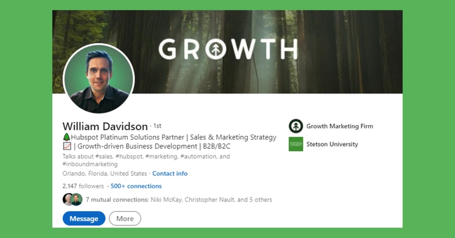 LinkedIn Profile of Director of Business Development at Growth Marketing Firm Will Davidson