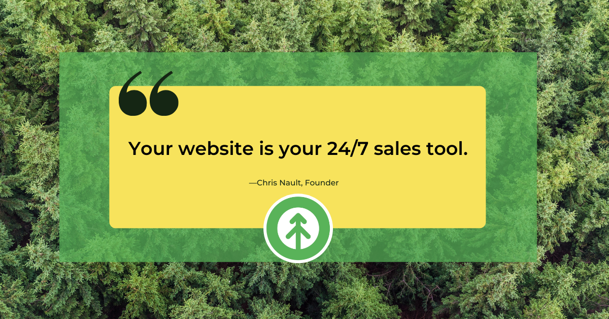 An infographic with a bird’s eye view of a forest canopy with a quote from Growth Marketing Firm’s founder Chris Nault: “Your website is your 24/7 sales tool.”